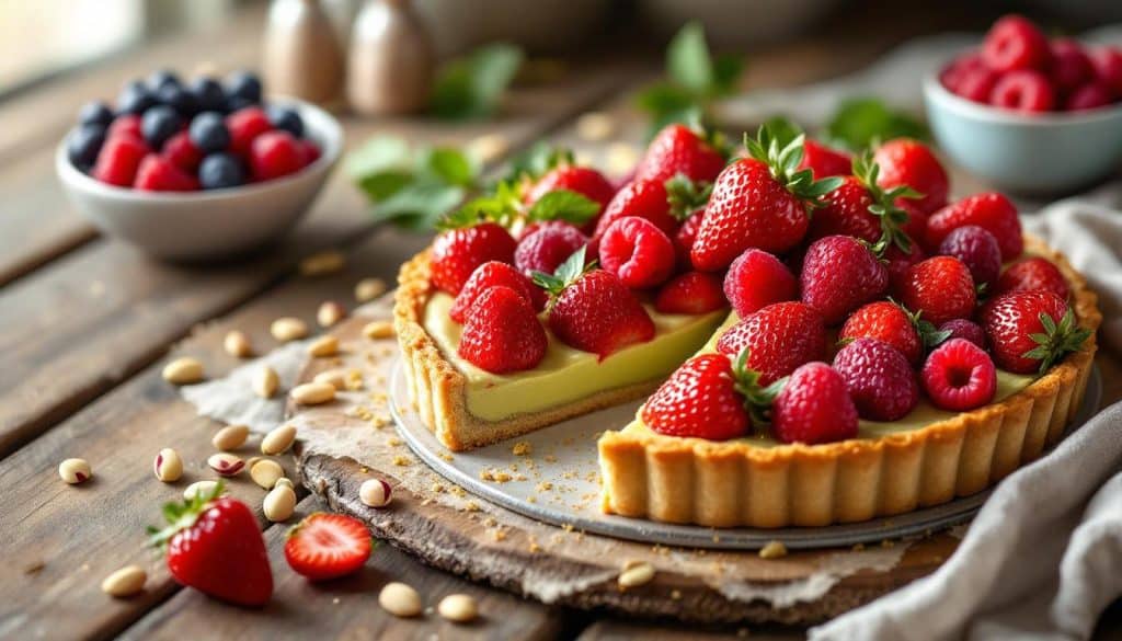 découvrez notre recette facile et gourmande de tarte fraise framboise pistache, un dessert frais et délicieux à préparer en un rien de temps.
